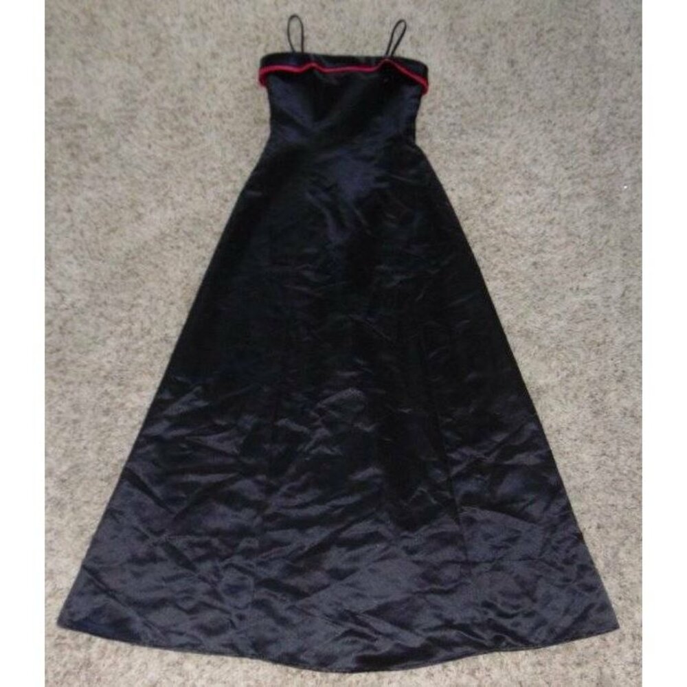 Debut Prom Dress Jr 3 Black & Pink Satiny Long Spaghetti Strap Maxi Teen Girls